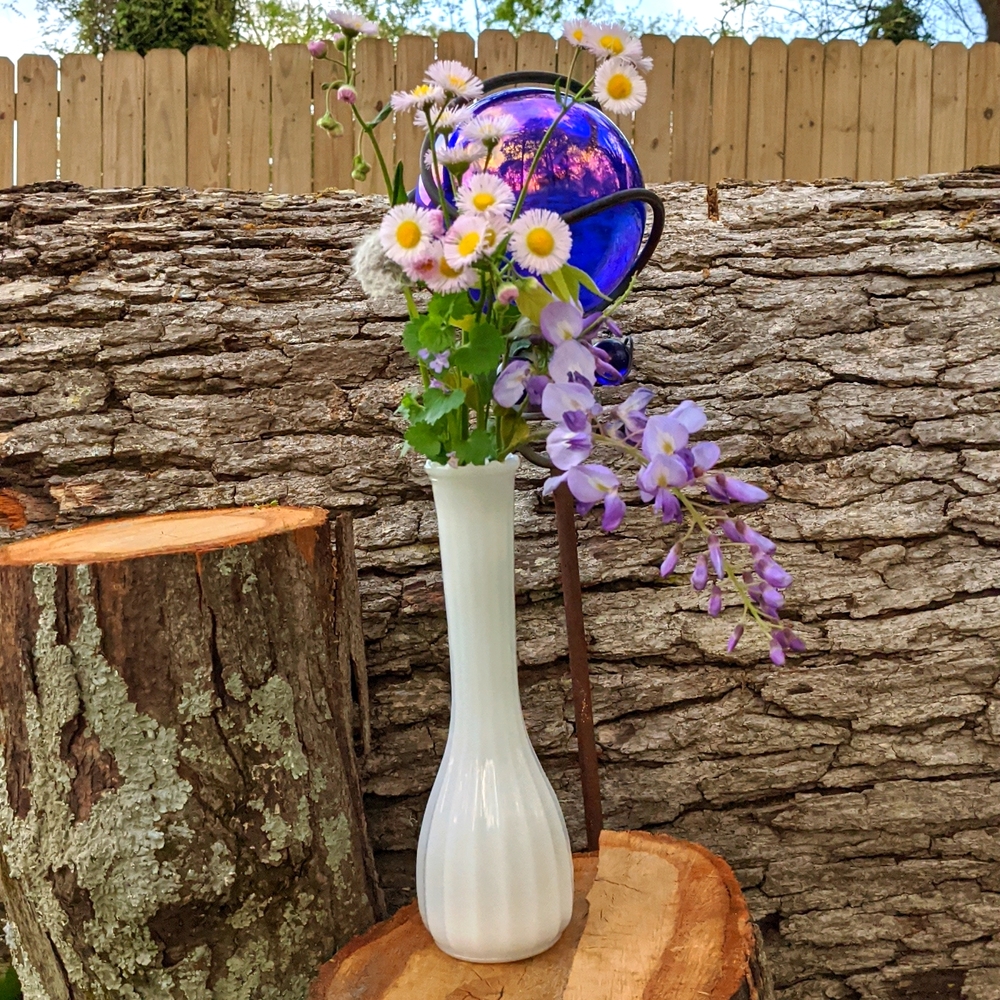 Ribbons Vintage Milk Glass Vase